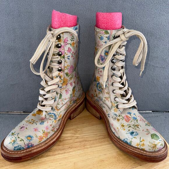 Free People Santa Fe Floral Leather Lace-Up Boots Women’s Size 38 / 7.5-8 US - Picture 5 of 8
